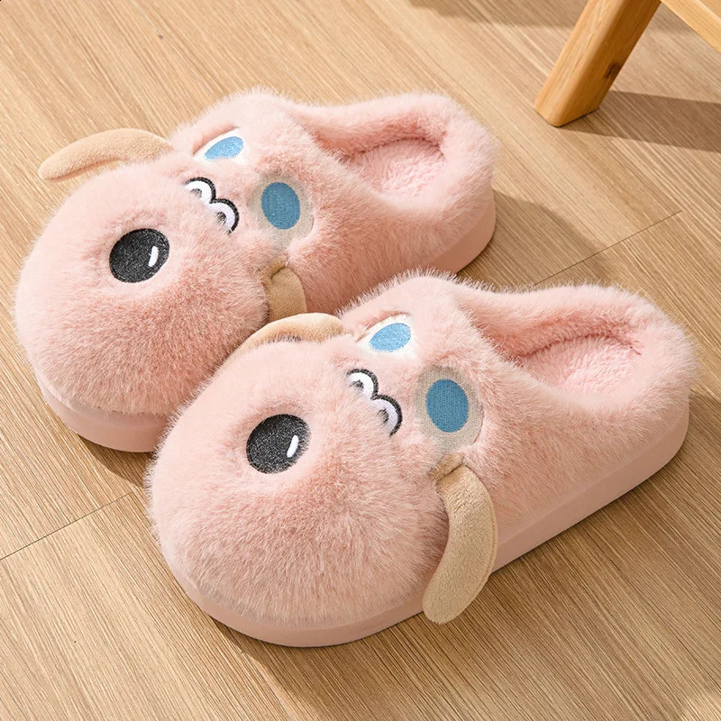 2024 fashion cotton slippers winter plush cute dog home indoor platform soled warm shoes non-slip couple fluff slippers 240910