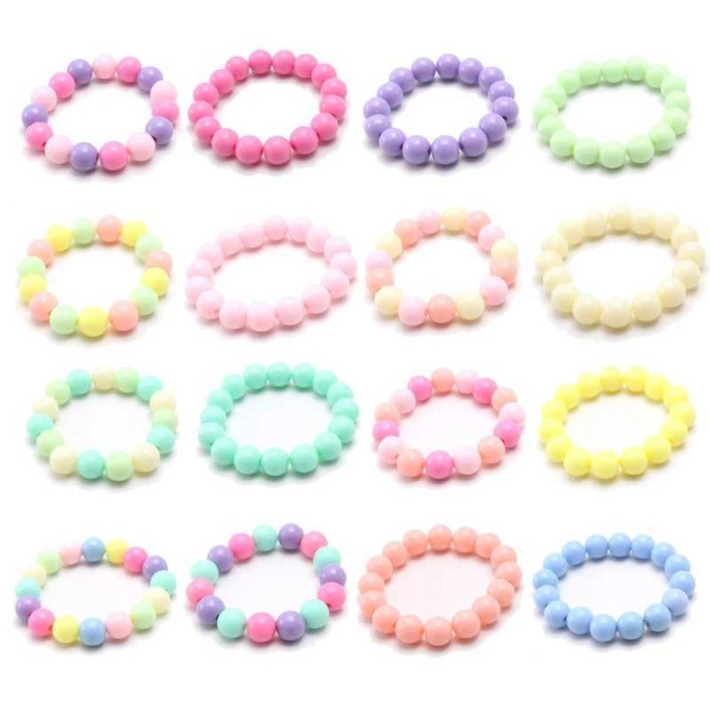 10 pieces/set of childrens charm bracelets childrens cute mini colored pearl bead elastic bracelets toy jewelry wristbands party decorations W240913