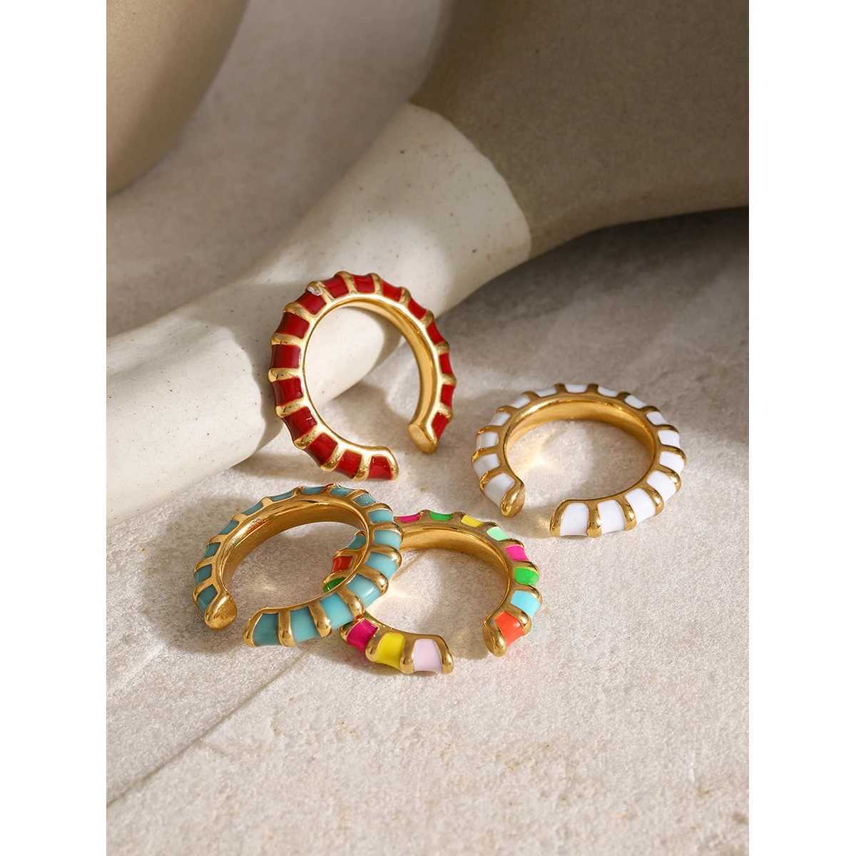 Uworld Colorful Enamel Stainless Steel Round Hoop Huggie Earrings Fashion Gold Plated Oil Dripping Charm Jewelry Women NewX240913