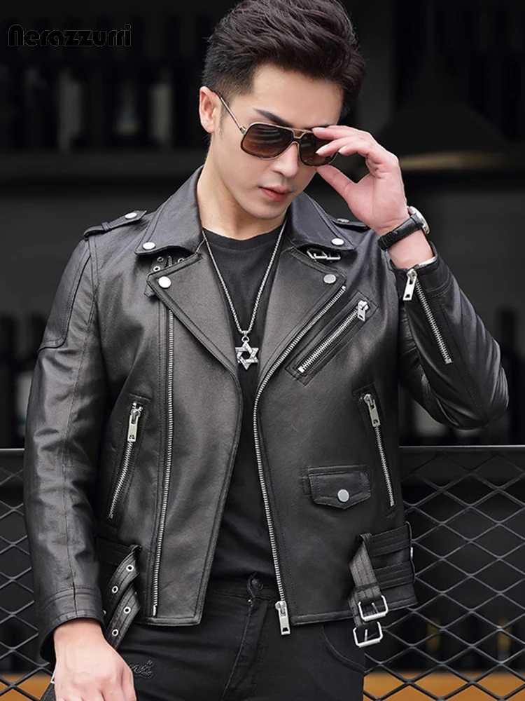 Nerazzurri Spring Autumn Cool Short Black Pu Leather Biker Motorcycle Jacket Men Zipper Long Sleeve Plus Size Luxury Clothes 5xlX240913