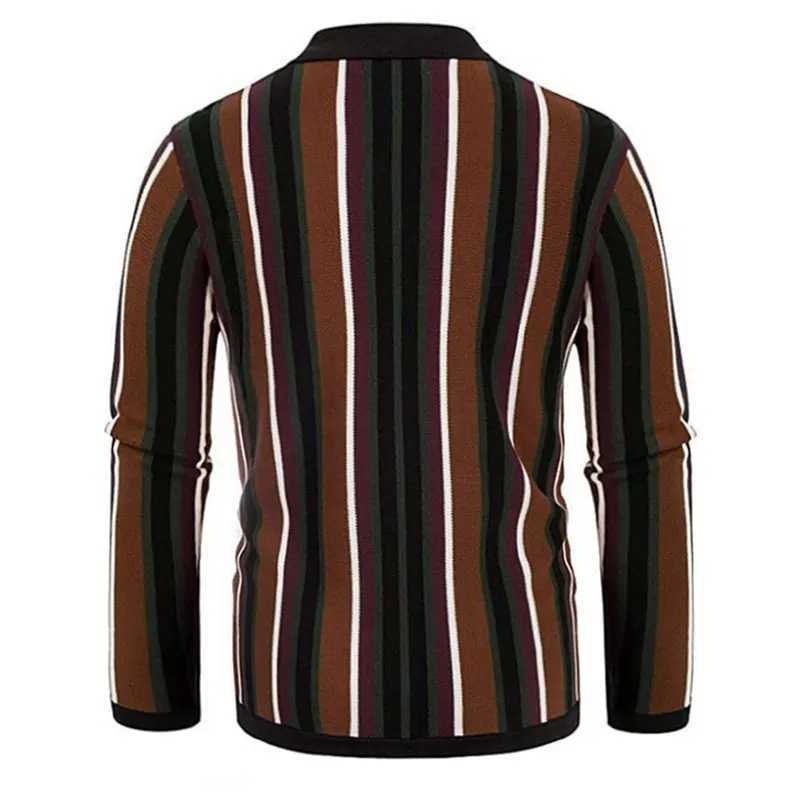 Autumn clothing mens knitted patch work polo shirt street clothing retro elastic button long sleeved casual knitting W240913