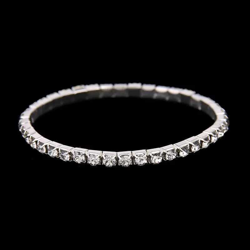 New Single Row Elastic Bracelet Crystal CZ Bride Pulseira Sparkling Bangle for Women Jewelry Best Friend Wedding Lady PulseraX240913