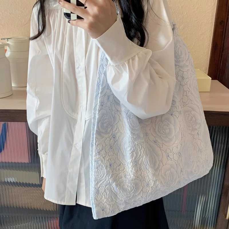 Pleated Elegant Womens Shoulder Bag Japanese Style Literary Aesthetic Shopper Casual Sweet 2024 Fashion Female Handbag 240913