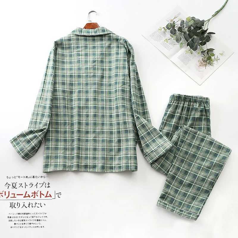 Spring Autumn Men Casual Plaid Pajama Sets Male 100% Cotton Flannel Sleepwear Suit Men Long Sleeve Turn-down Collar Home Clothes Y240913