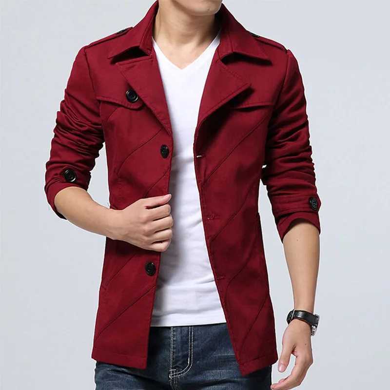 Autumn Winter Trench Coat Man Streetwear Windbreaker Trench Coat Men Solid Business Casual Loose Long Overcoat Streetwear Blazer Y240913