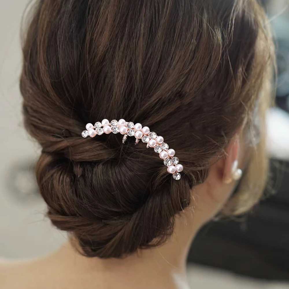 Elegant Pearl Hair Combs Hairpin Women Luxury Crystal Bun Decor Wedding Bridal Hair Claw Clips Hair Jewelry AccessoriesX240913