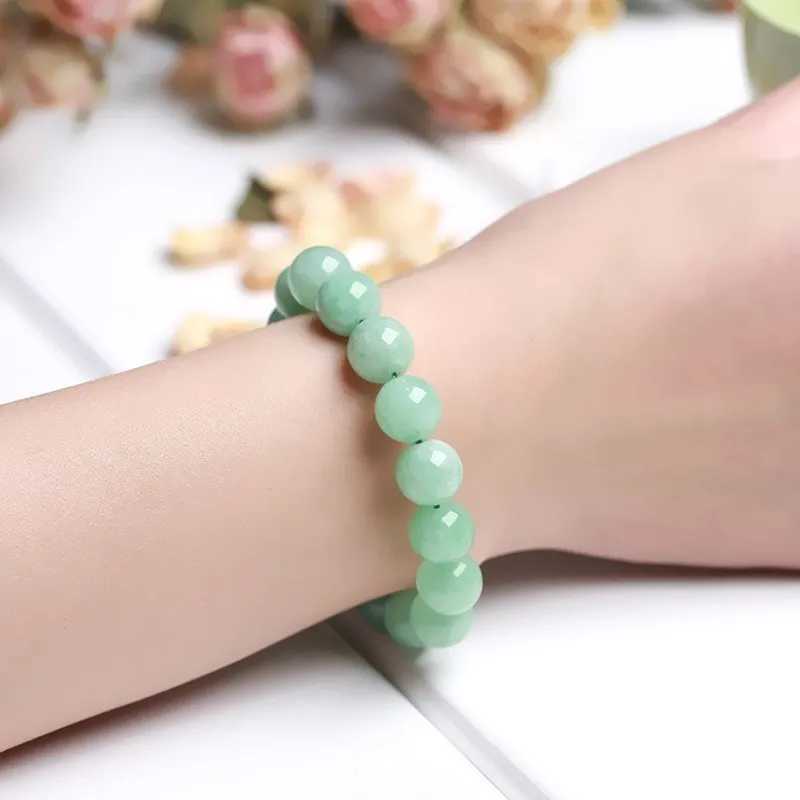 JD Natural Stone Myanmar Green Jade Bead Bracelet Womens Round Chalcedony Buddha Bead Yoga Bracelet Energy Therapy Jewelry Gift W240913