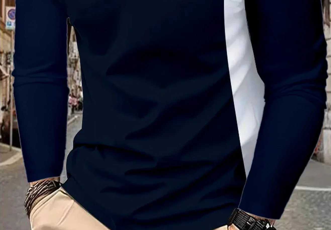 Mens long sleeved color matched with mens lapel long sleeved fashionable zipper W24091318