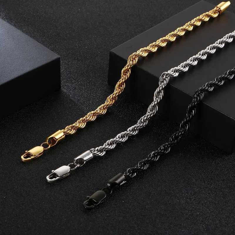 Twisted Singapore Link Chain Bracelet for Men Stainless Steel Black Hand Chain Bracelets Male Jewelry Gift WholesaleX240913