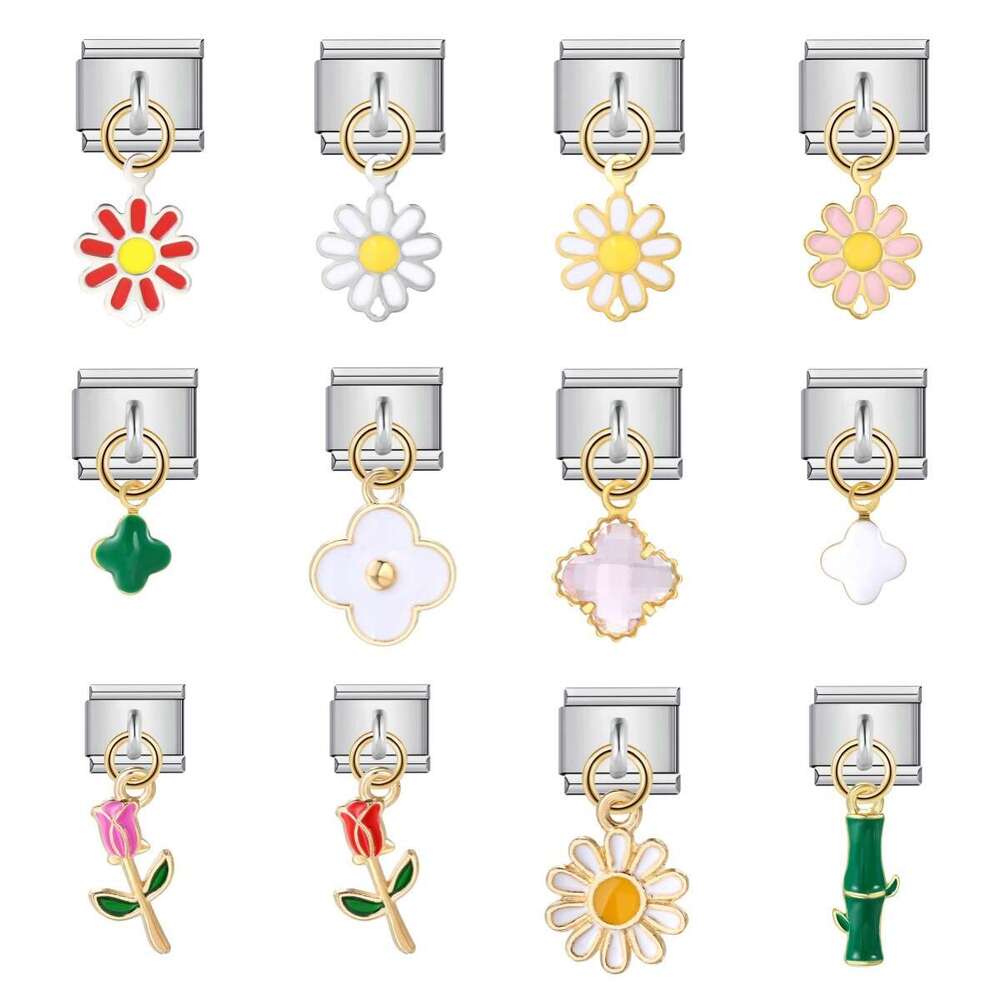 Single Sier Bottom Wer Pendant Beads Gold Plated Enamel DIY Hook Bracelet Italian Charm Links Stainless Steel Fit 9mm Bracelet Jewelry DIY Making Gift