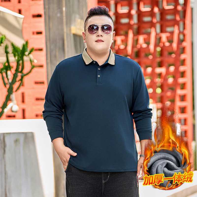 Long sleeved polo shirt mens plus size 9XL 8XL autumn new item 152cm large bra 7XL 6XL wool lining warm and loose basic top W240913