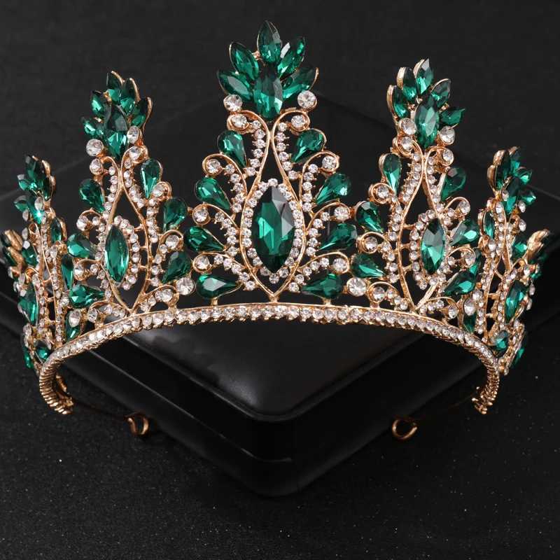 Baroque Green Crystal Tiaras And Crowns Rhinestone Prom Bridal Wedding Hair Accessories Jewelr Crown Tiara For Women Bride QueenX240913
