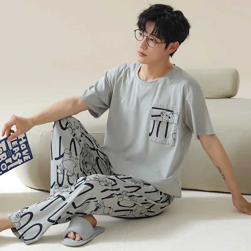 Mens Loose-fit Summer Pajamas Short Sleeve Lightweight Cotton Casual Outerwear Home Clothes Y240913