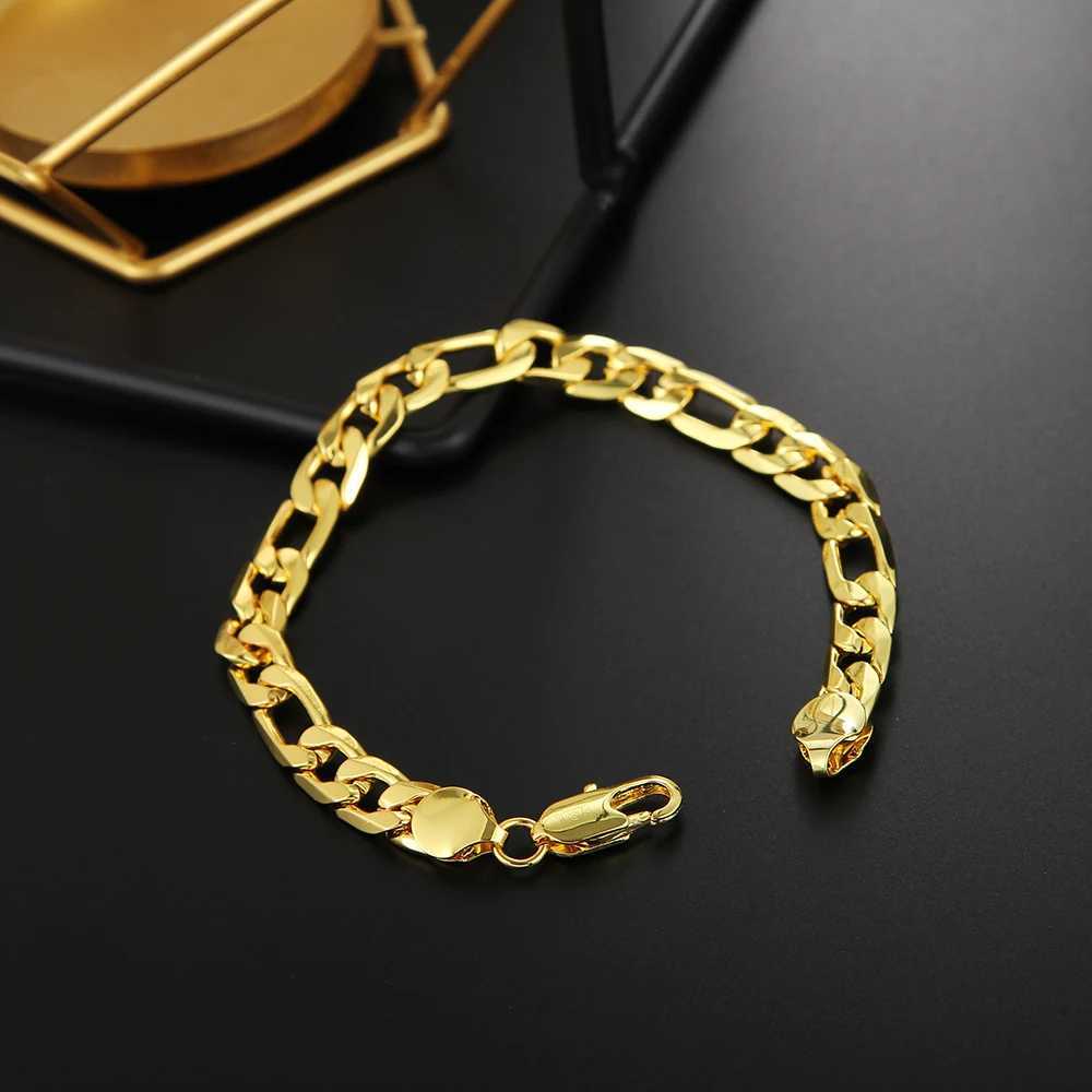 Hot classic 925 sterling Silver 18K gold color 8MM geometry Bracelets for man Women Fashion Party wedding Gifts fine JewelryX240913