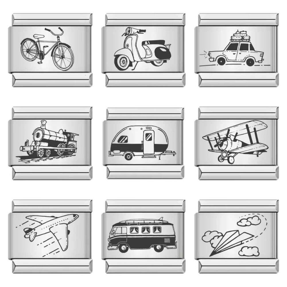 New Transportation Series Laser Carving Italian Module Stainless Steel DIY Fashion Bracelet Fit 9mm Bracelet Jewelry DIY Making Gifts