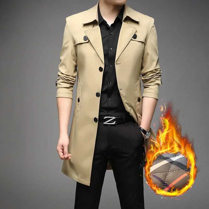2023 Autumn Spring Winter High Quality Medium Long Trench Coat with Cotton Thickened Mens Suit Collar Young Casual Mens Wear Y240913