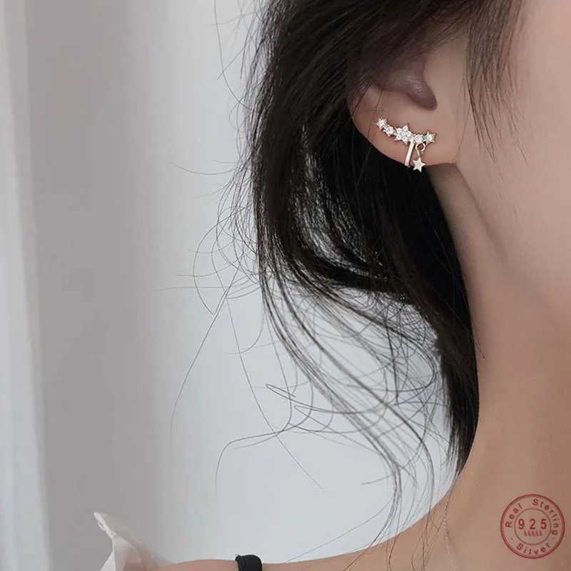 925 Sterling Silver Korean Version Simple Pav Crystal Star Ear Bone Clip Women Fashion Temperament Wedding Party JewelryX240913