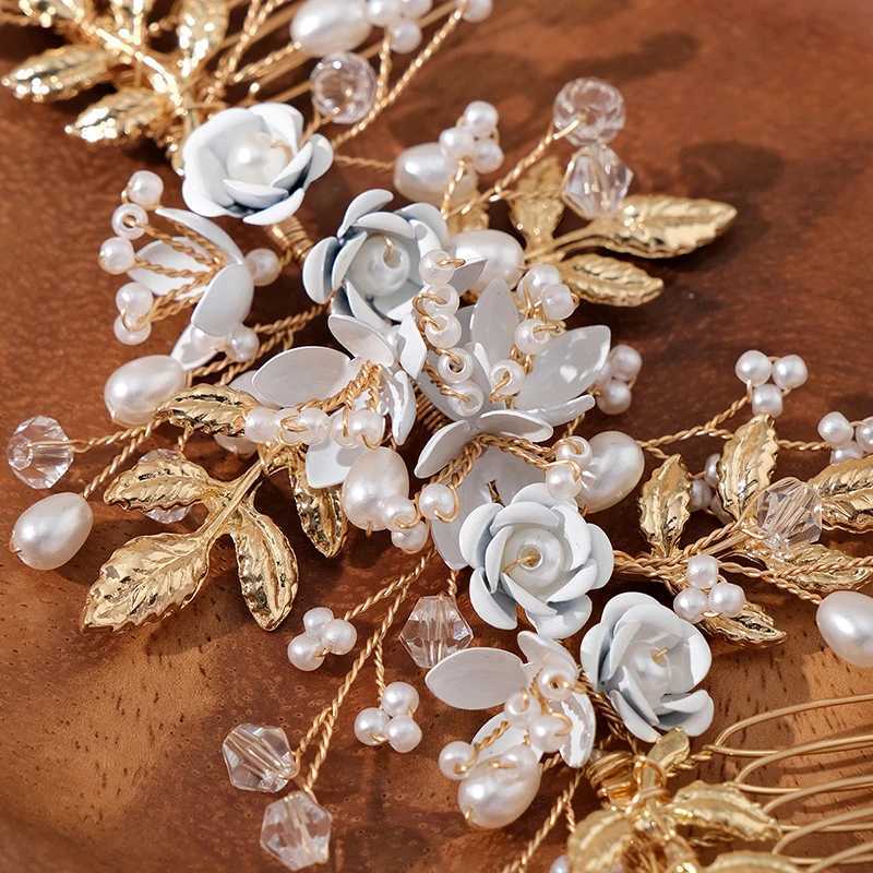 Miallo Gold Handmade Delicate Flower Pearl Hair Comb Crystal Beaded Bridal Headpiece Wedding Jewellery Hair AccessoriesX240913