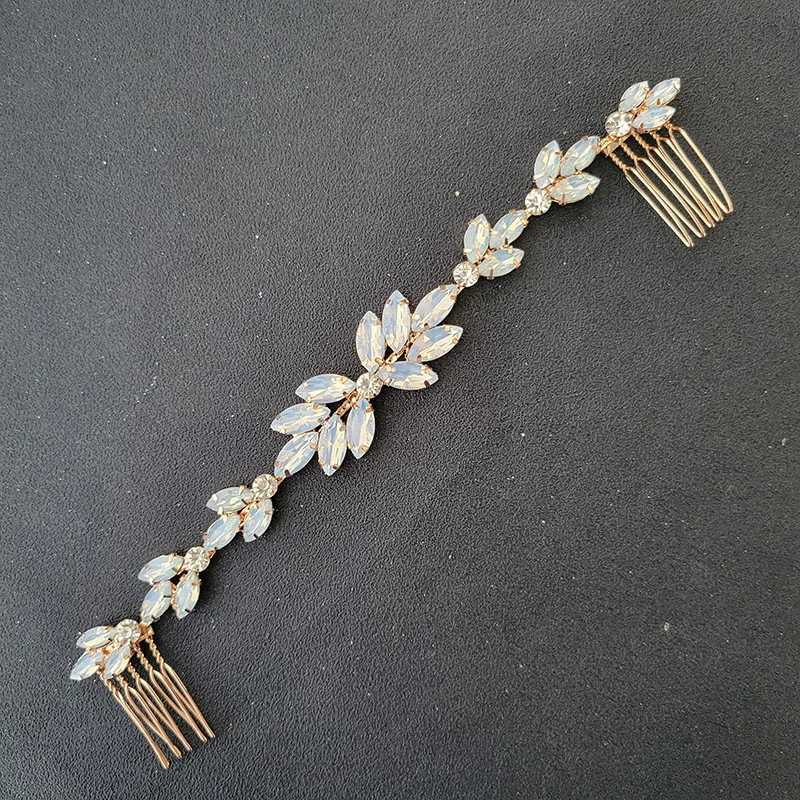 SLBRIDAL Opal Crystal Rhinestones Wedding Hair Comb Chain Hair accessories Hairband Bridal Headband Bridesmaids Jewelry WomenX240913