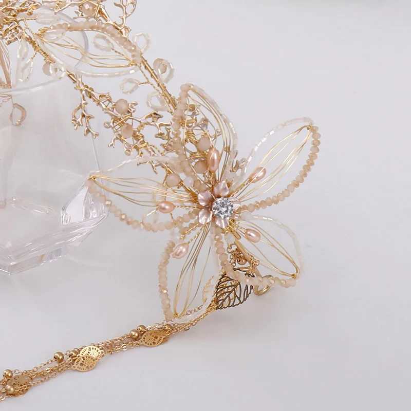 FORSEVEN Fairy Women Hair Hoop Flower Shape Hairband Fashion Long Tassel Pendant Headband Bride Wedding Hair Jewelry AccessoriesX240913