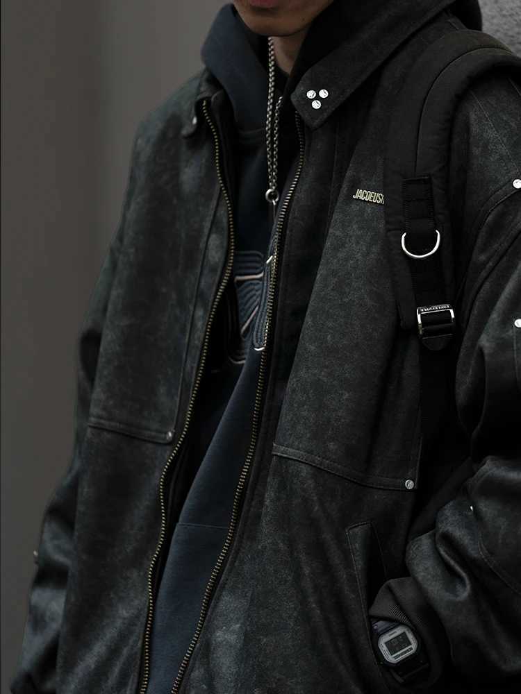 Plus Size American Vintage Motorcycle Jacket Mens Clothing Spring Autumn High Quality Loose Coat Fashion Leather Jacket MaleX240913