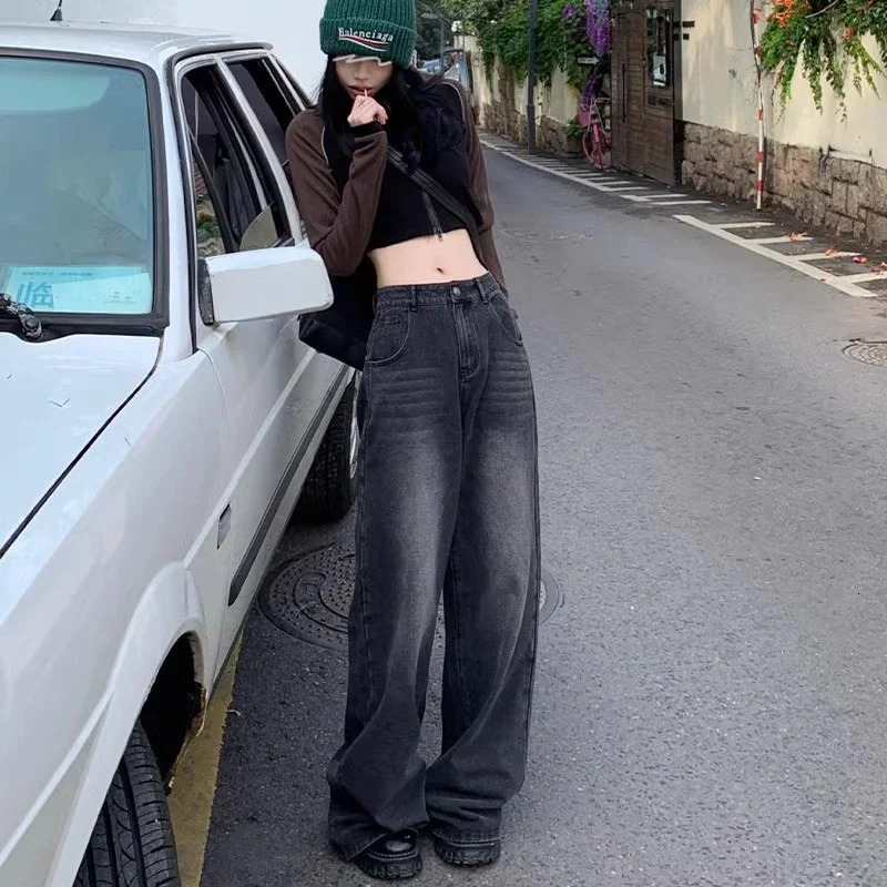 Black Jeans woman korean style trousers pants wide leg streetwear women baggy high waisted jeans