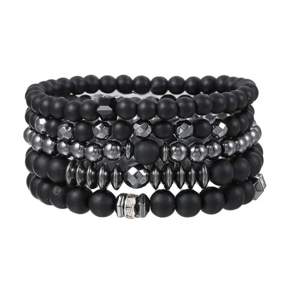 5-piece/set couple matte bracelet fashionable natural stone multi-layer bead charm bracelet W240913