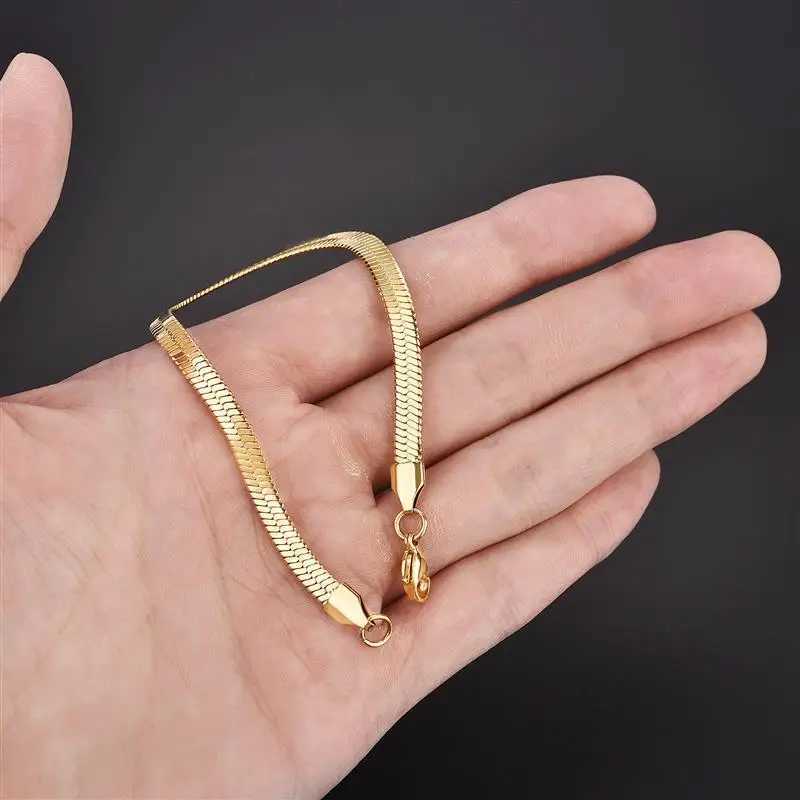 3/4/5mm Gold Plated Stainless Steel Flat Bracelet Waterproof Filmy Snake Chain for Men Women Classic Bracelets Jewelry XJ250707