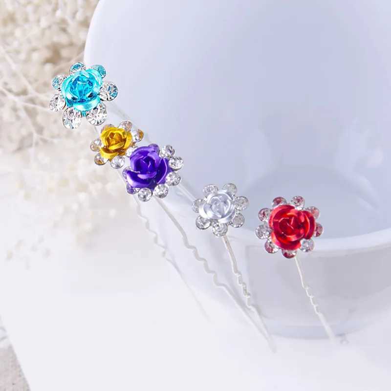 20Pcs Barrettes U-Shaped Rhinestone Rose Flower Hair Clips Bridal Wedding Hairpin Hair Clips Fashion Hair Stick HeaddressX240913