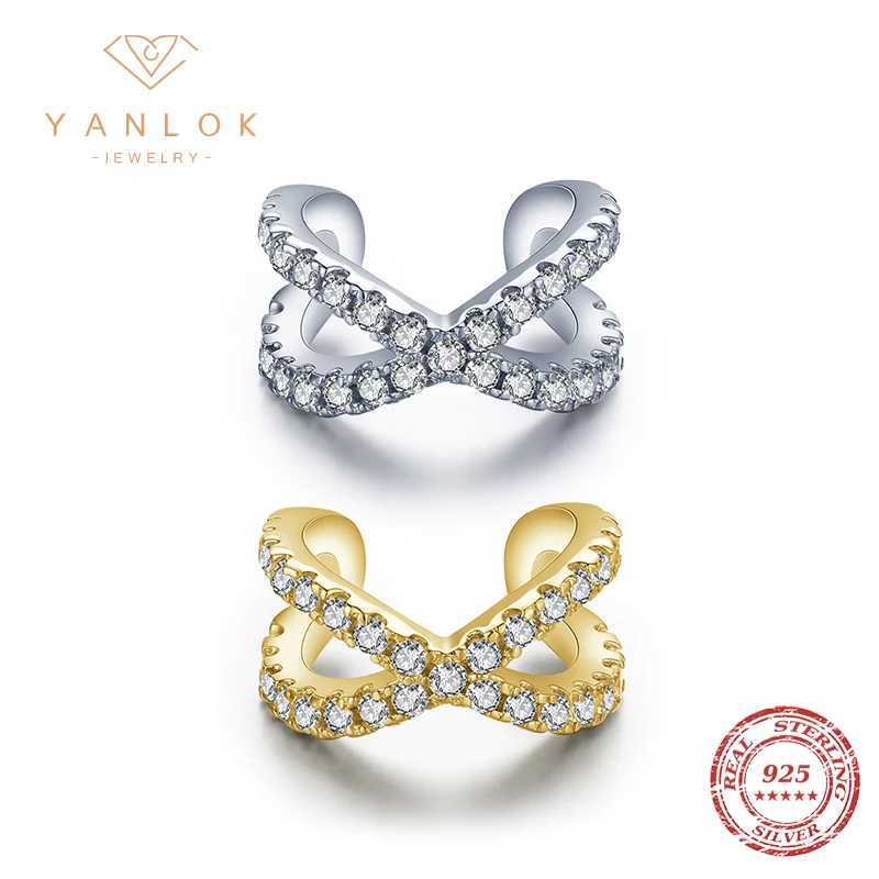 YANLOK Cool Girl Ear Cuff 925 Sterling Silver Geometric Rainbow Crystal C-Shape Single Clips Earring for Women Jewelry BijouxX240913