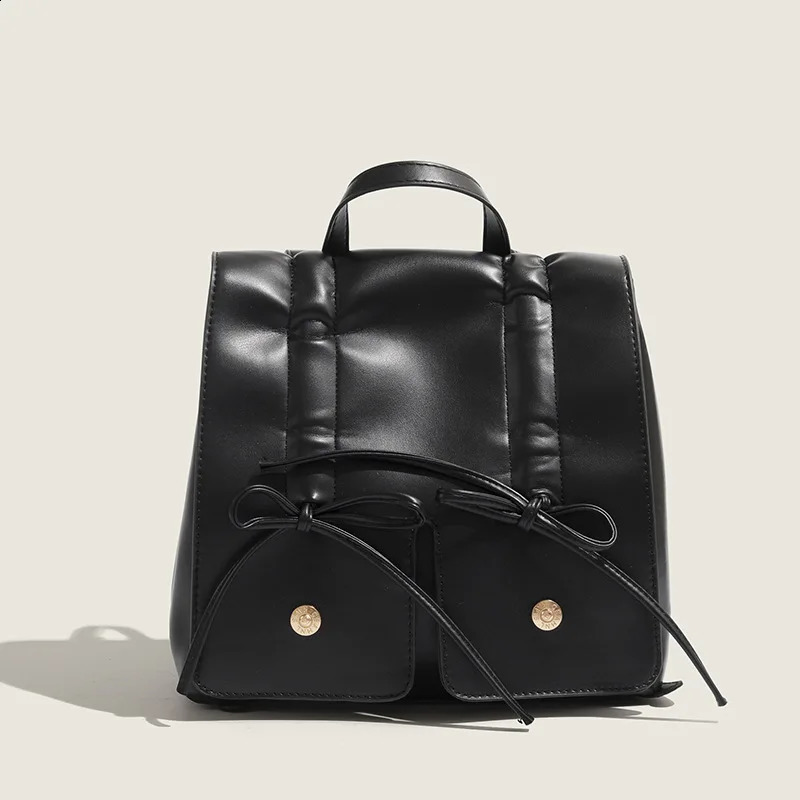 Trendy Fashion Womens Backpack Silver Bow Korean Handheld Bag Casual Texture Niche Multi functional Outdoor Travel Bag 240912