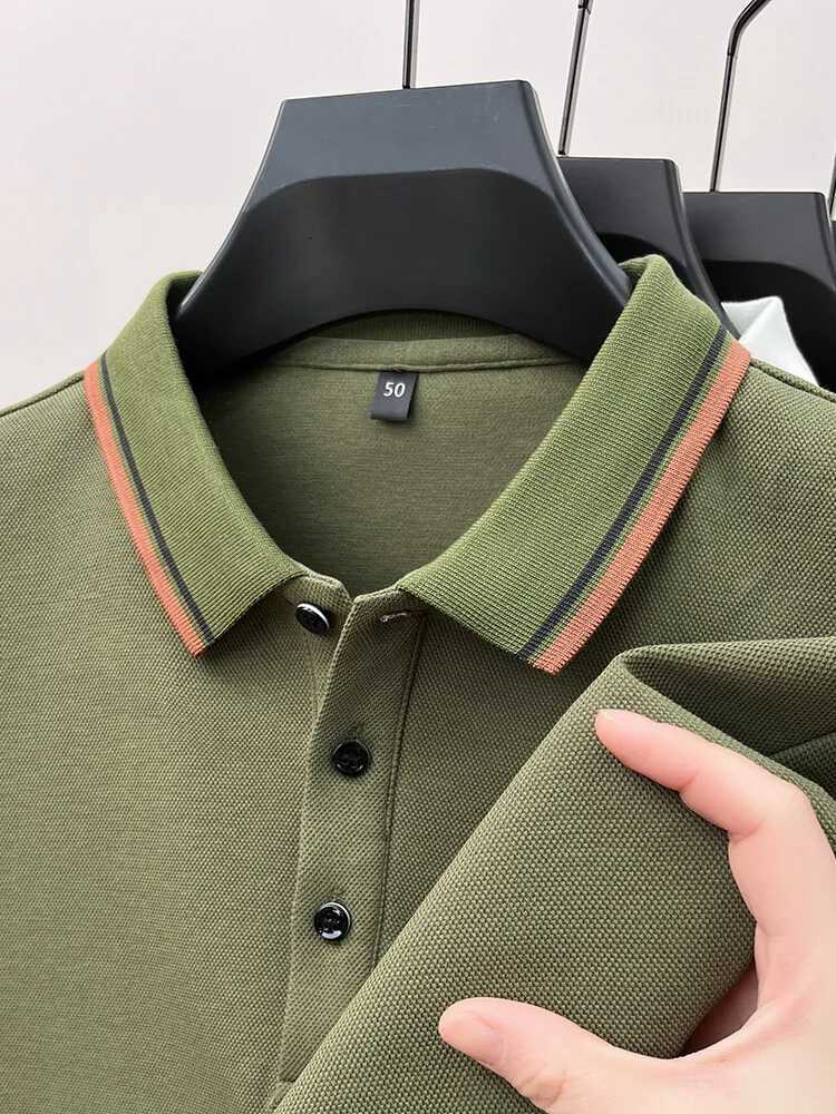 Luxury brand mens 100% pure cotton polo shirt 2024 autumn new item lapel long sleeved casual loose mens clothing W240913