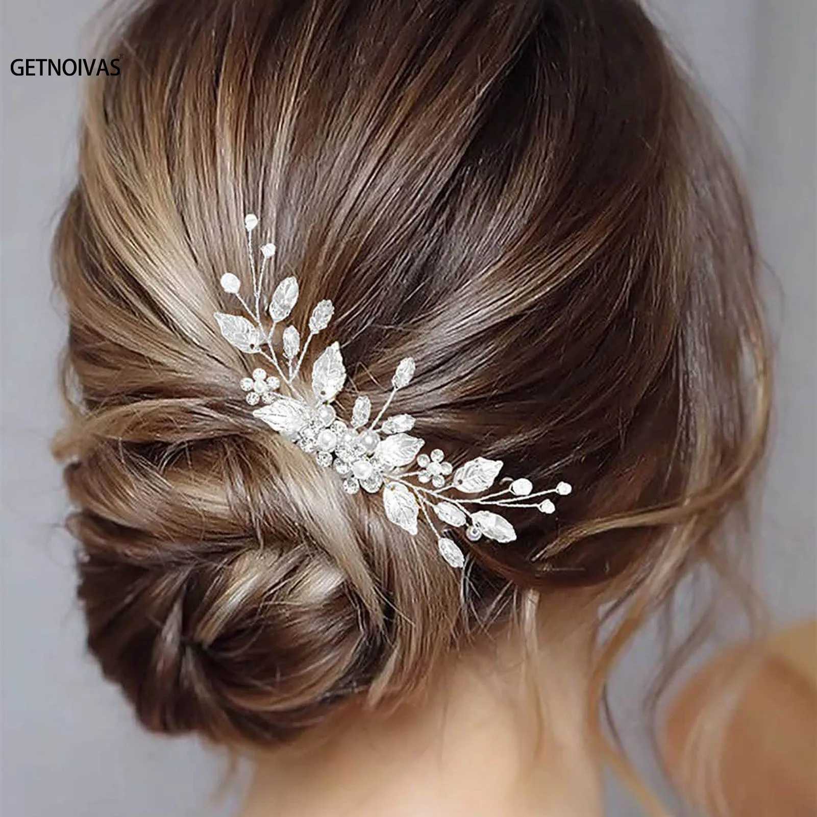 Pearl Rhinestone Wedding Hair Combs Hair Accessories For Women Alloy Leaf Hair Pin Hair Jewelry Headdress Bridal HeadpieceX240913