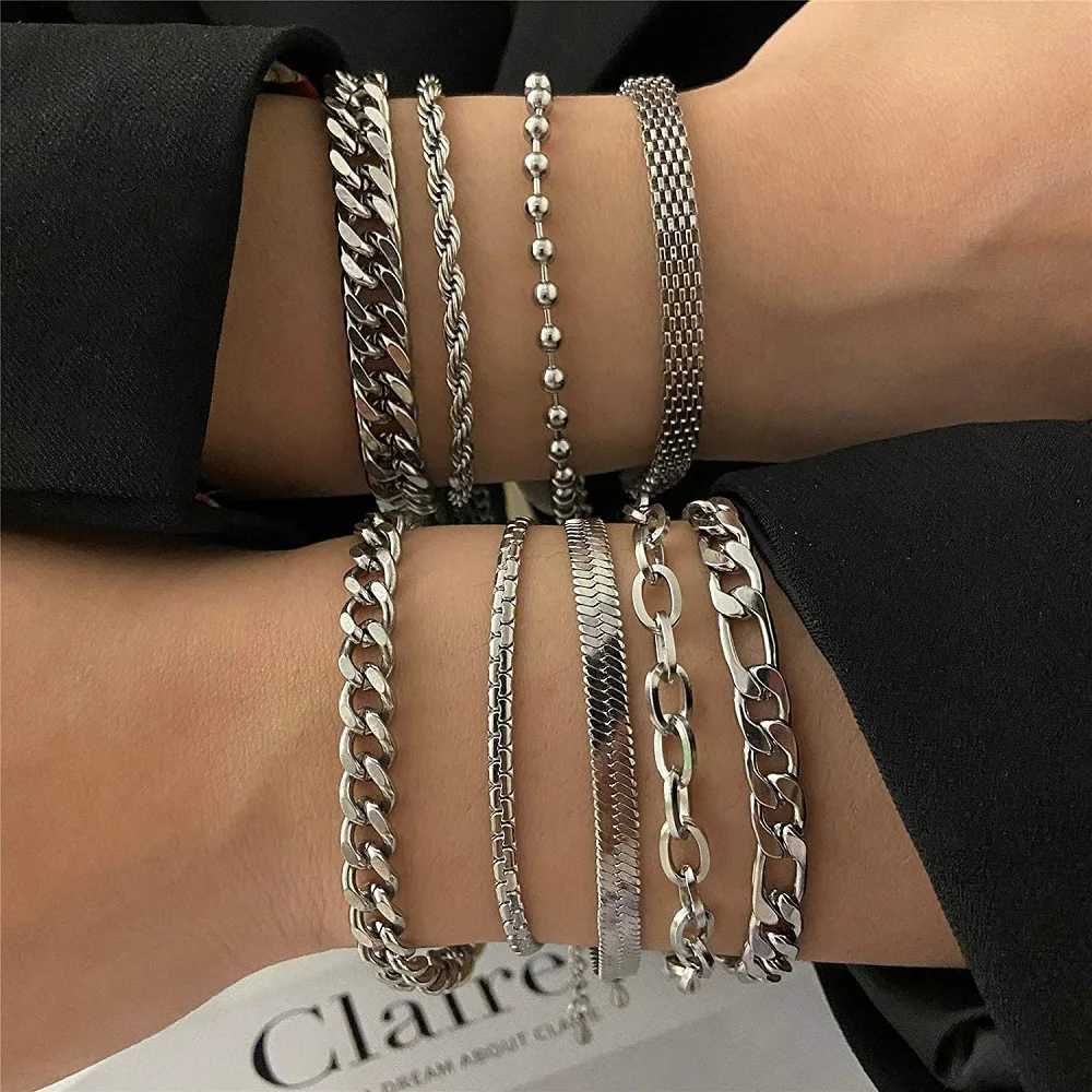 316L Stainless Steel Cuban Chain Bracelet for Men Women Figaro Vintage Metal Viking Kpop Pulseras Emo Cute Luxury Jewelry GiftX240913