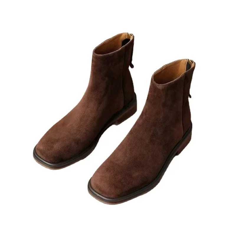 Shoes for Women New Elegant Retro Womens Boots High Quality Brown Ankle Boots Autumn Winter Fashion Zipper Modern Boots M240912