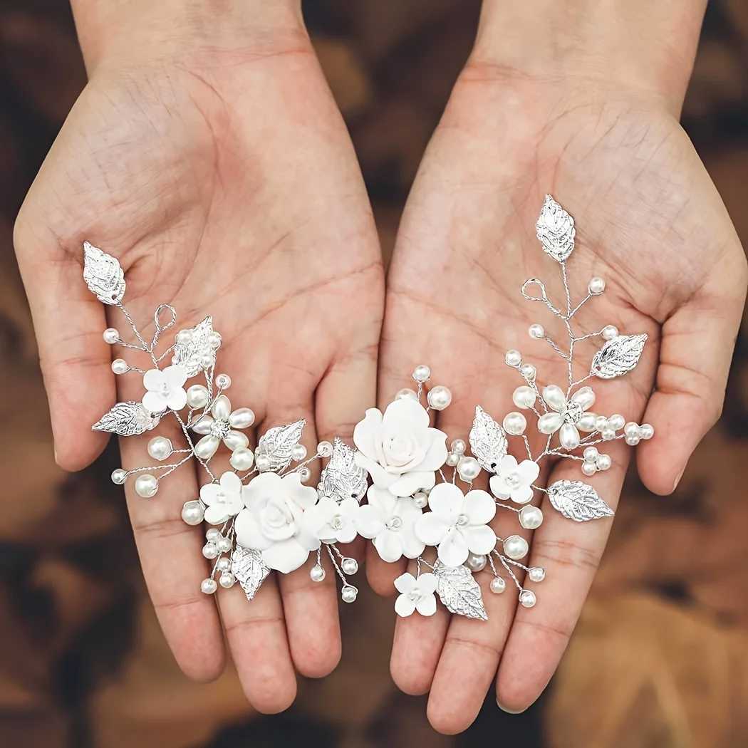 Ceramic Flower Hair Bands for Women Hair Wedding Accessories Bridesmaid Gifts Pearl Bridal Headband Elegant Wedding HeaddressX240913