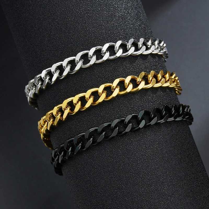 High Quality Stainless Steel Bracelets For Men Women Black Punk Curb Cuban Link Chain Bracelets On the Hand Jewelry Gifts trendX240913