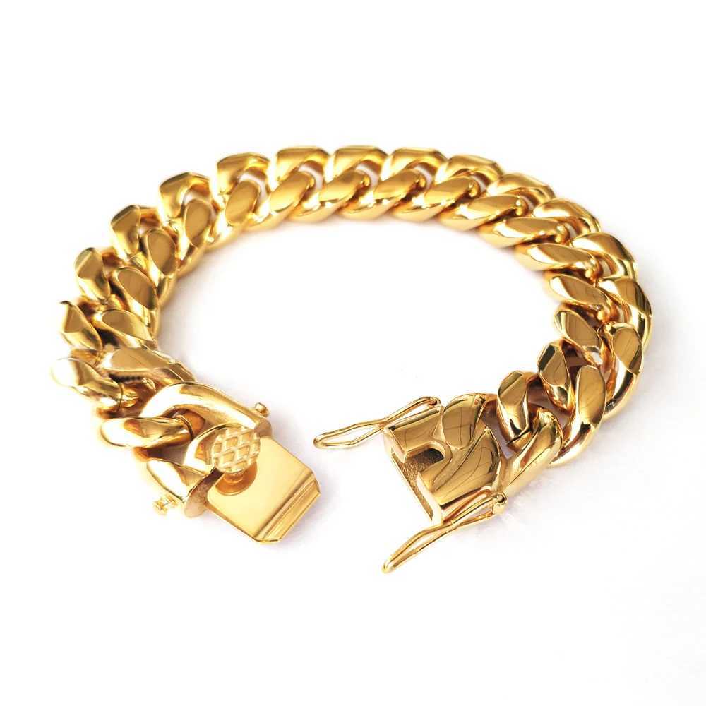 18K Gold Plated Stainless Steel Miami Curb Cuban Chain Link Bracelet Casting Clasp Hip hop Men Jewelry PromotionX240913
