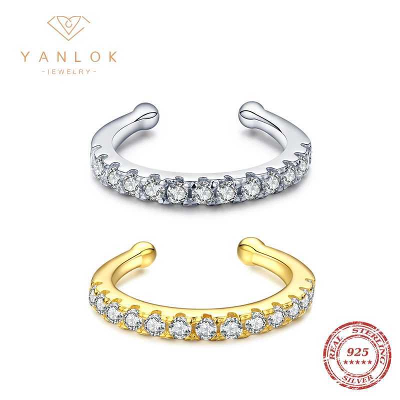 YANLOK Cool Girl Ear Cuff 925 Sterling Silver Geometric Rainbow Crystal C-Shape Single Clips Earring for Women Jewelry BijouxX240913