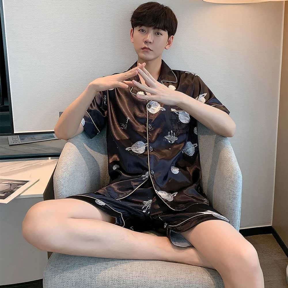 M-5XL Men Summer Pajama for Man Large Size Silk Mens Pajamas With Shorts Pants Satin Sleepwear Pijamas Pyjama Mujer Pajama Y240913