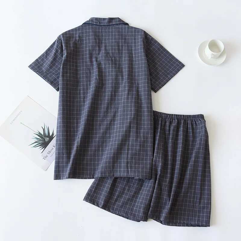 Mens Shorts Pajamas Suit for Summer Thin Short-sleeved Shorts Cotton Simple Plaid Design Pantalon Pijama Hombre Mens Sleepwear Y240913