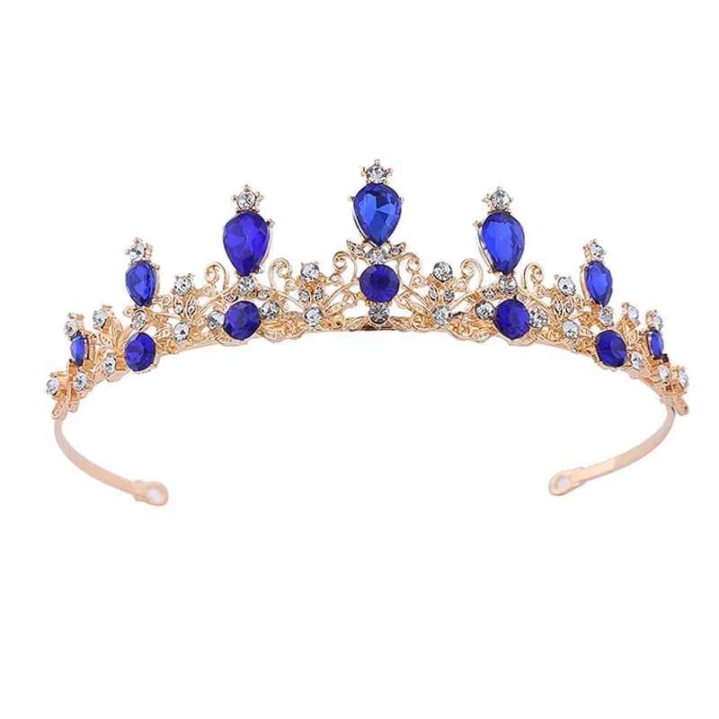 Blue Green Red Crystal Baroque Crown Headbands Princess Bridal Tiaras For Girls Diadem Women Wedding Hair AccessoriesX240913