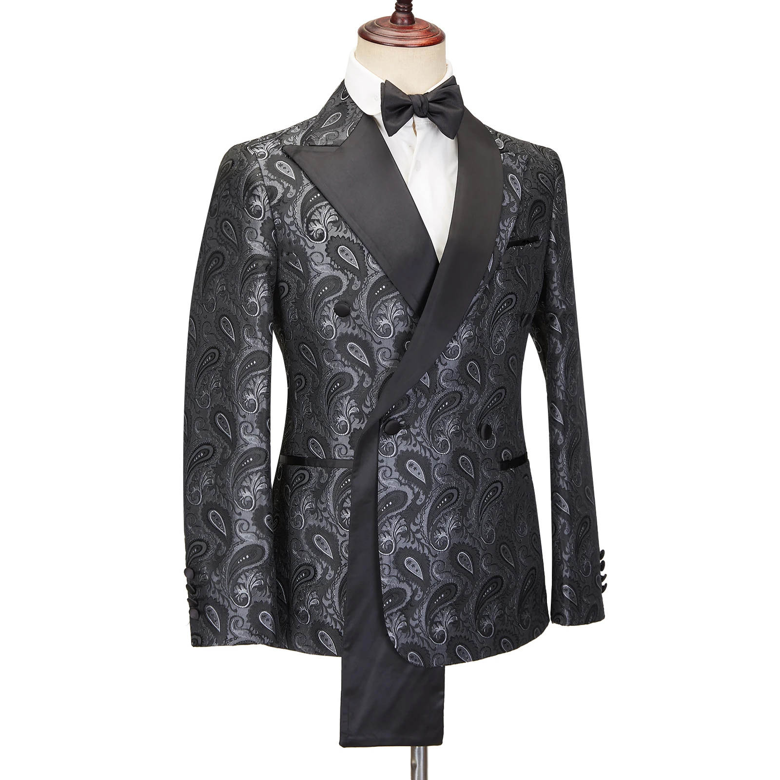 Tailor Made Men Wedding Tuxedos Double Breasted Floral Pattern Pants Suit Prom Wedding Party Costume 2 Pieces