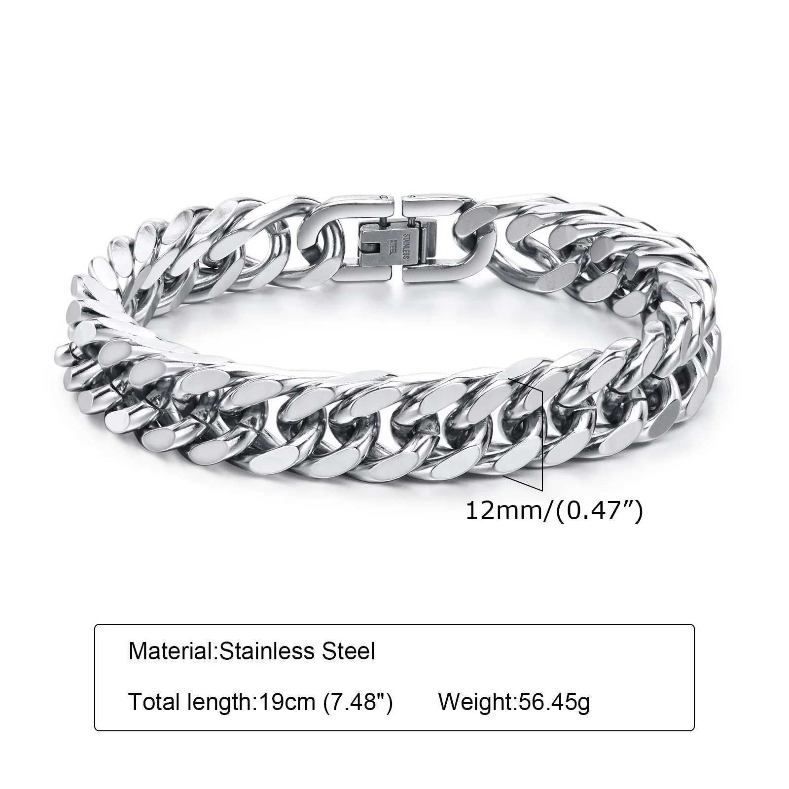Vnox 10/12/15MM Width Stainless Steel Cuban Chain Bracelets for Men Silver Color Fashion Hip Hop Male Boy Wristband Dad GiftX240913