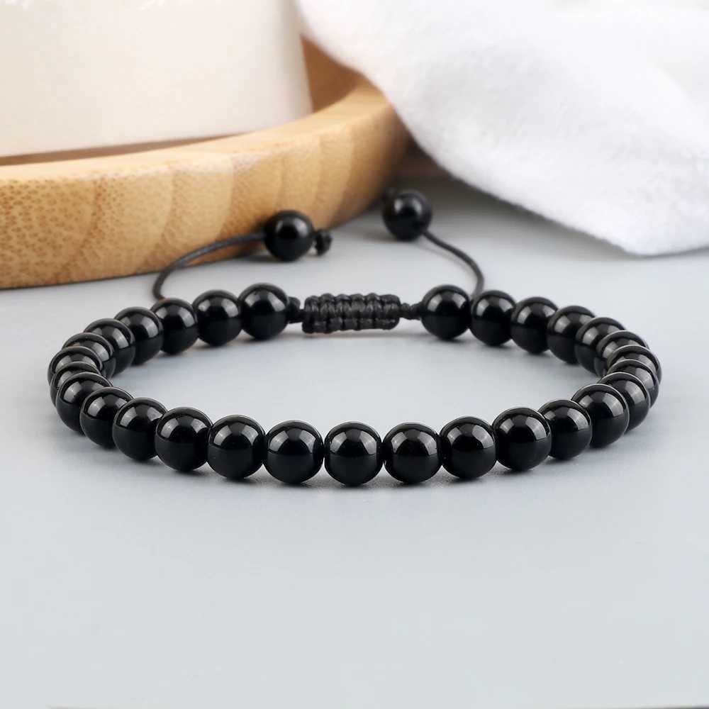 Handmade Bead Bracelet 4 6 8mm Natural Stone Shining Black Agate Bead Bracelet and Bracelet Adjustable Size Obsidian Watch Jewelry W240913