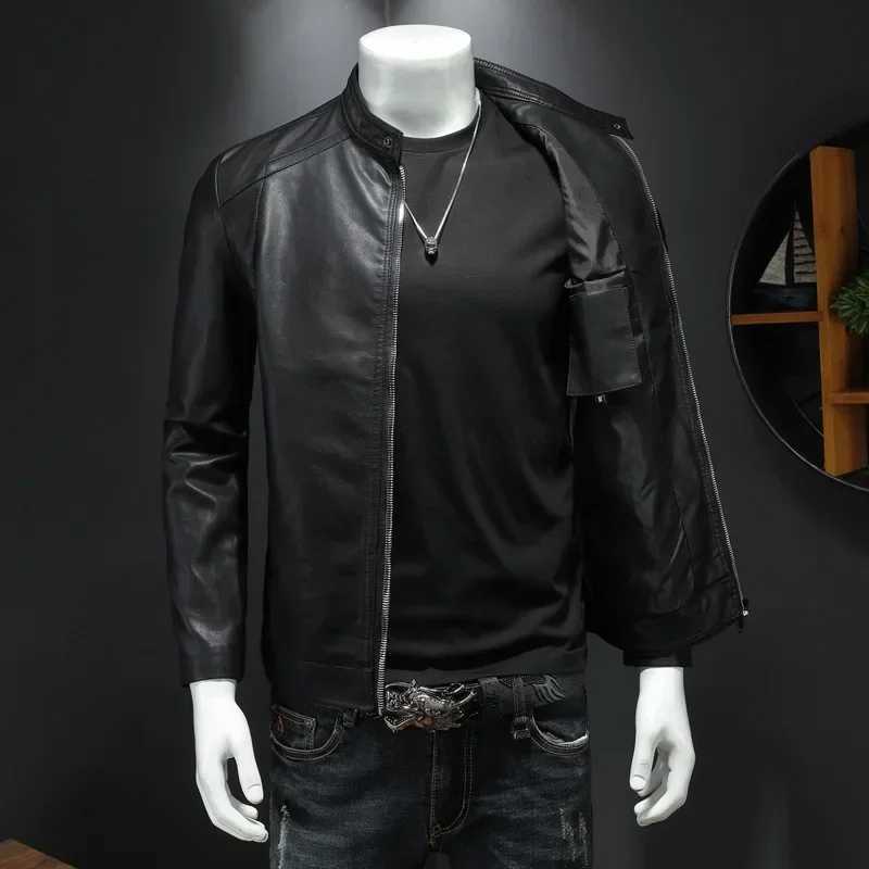 New Arrival Mens Leather Jacket Korean Fashion Mens Motorcycle Jackets Black Outwear Mens Leather Coat Male ClothingX240913
