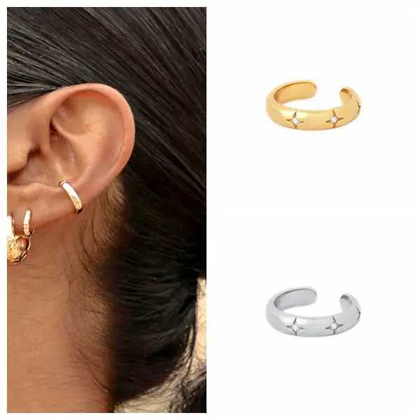 1PC 24k Gold-Plated Silver Metal Punk Ear Cuff Clip Earrings Europe and America Piercing Ear Cuff Female C-Shape Crystal EarringX240913