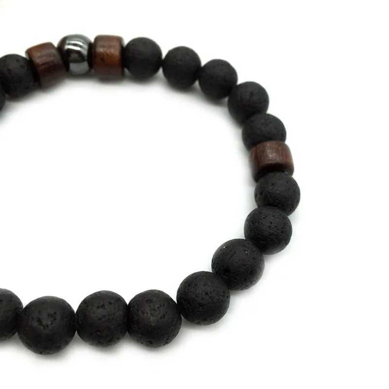 Unique Natural Molten Rock Mens Bracelet 8mm Bead Treatment Chain Bracelet Pulseria Homme Meditation Jewelry Accessories Joias W240913