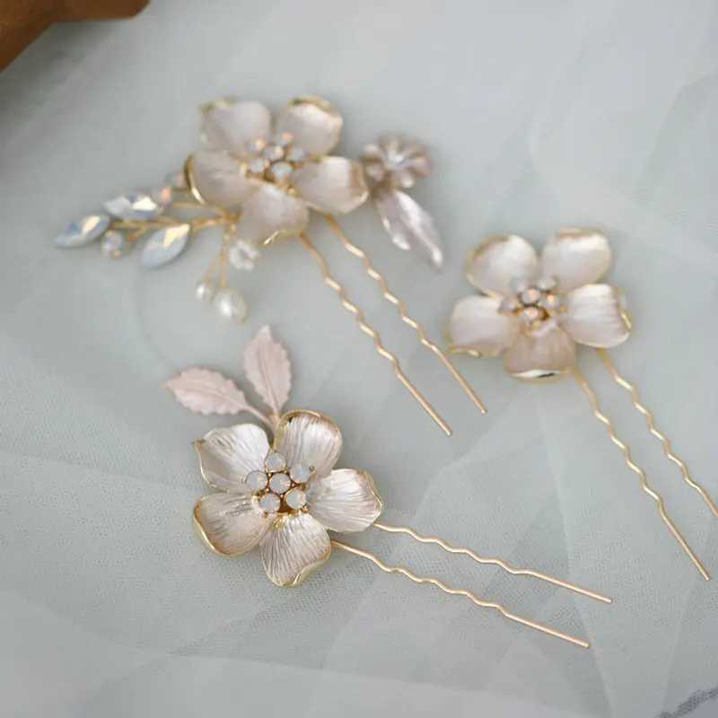 Pretty Flower Hairpin Opal Crystal Bride Wedding Hair Accessories JewelryX240913