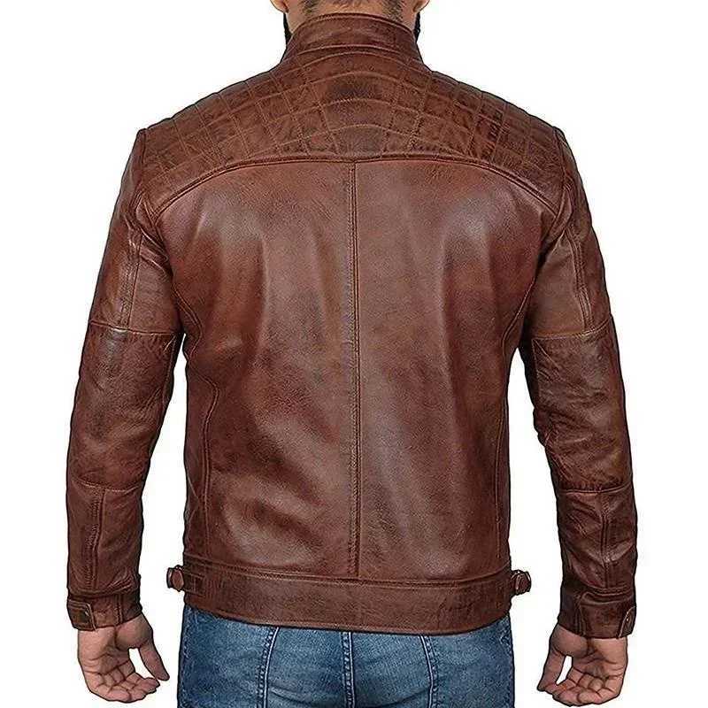 Plus Size Jacket S-5XL Mens Autumn Winter Leather Jacket Casual Stand Collar Motorcycle Biker Coat Zip Up OutwearX240913